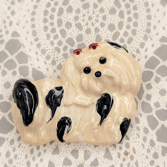 ENAMEL White Dog Brooch  or Puppy Pin - Picture 4 of 6
